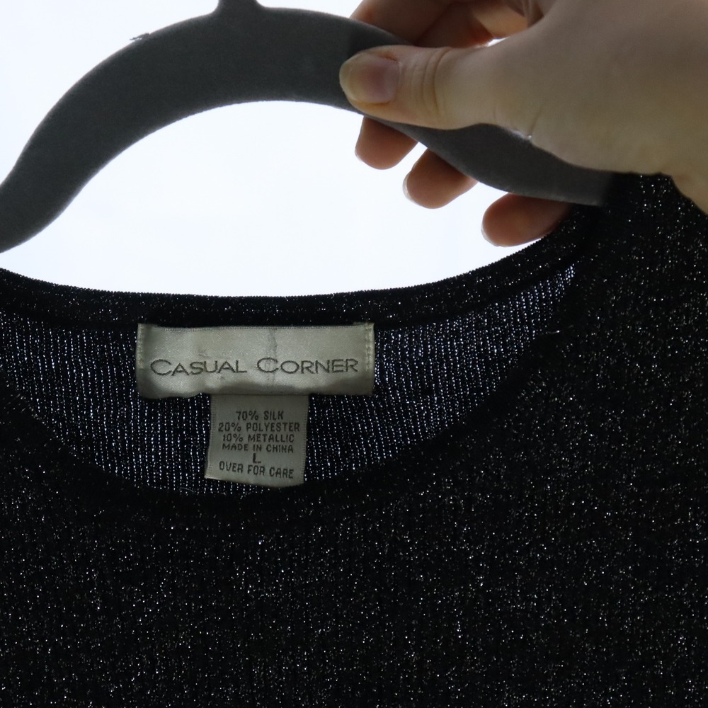 Casual Corner Tank Top Large Black Womens Silk Blend Metallic Shimmer Shell - Picture 4 of 4